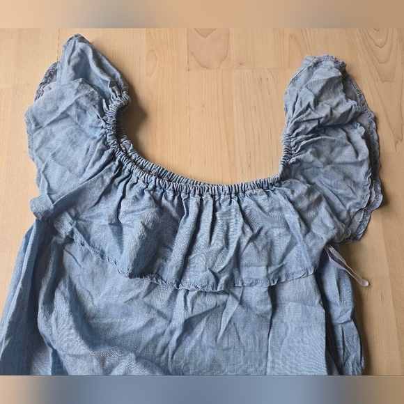 Lulus Light Blue Chambray Off-the-Shoulder Dress Size Medium - Picture 4 of 11